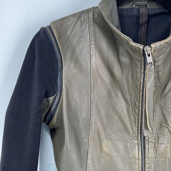 Improvd Knit Sleeve Lambskin Leather Moto Jacket - Picture 3 of 16